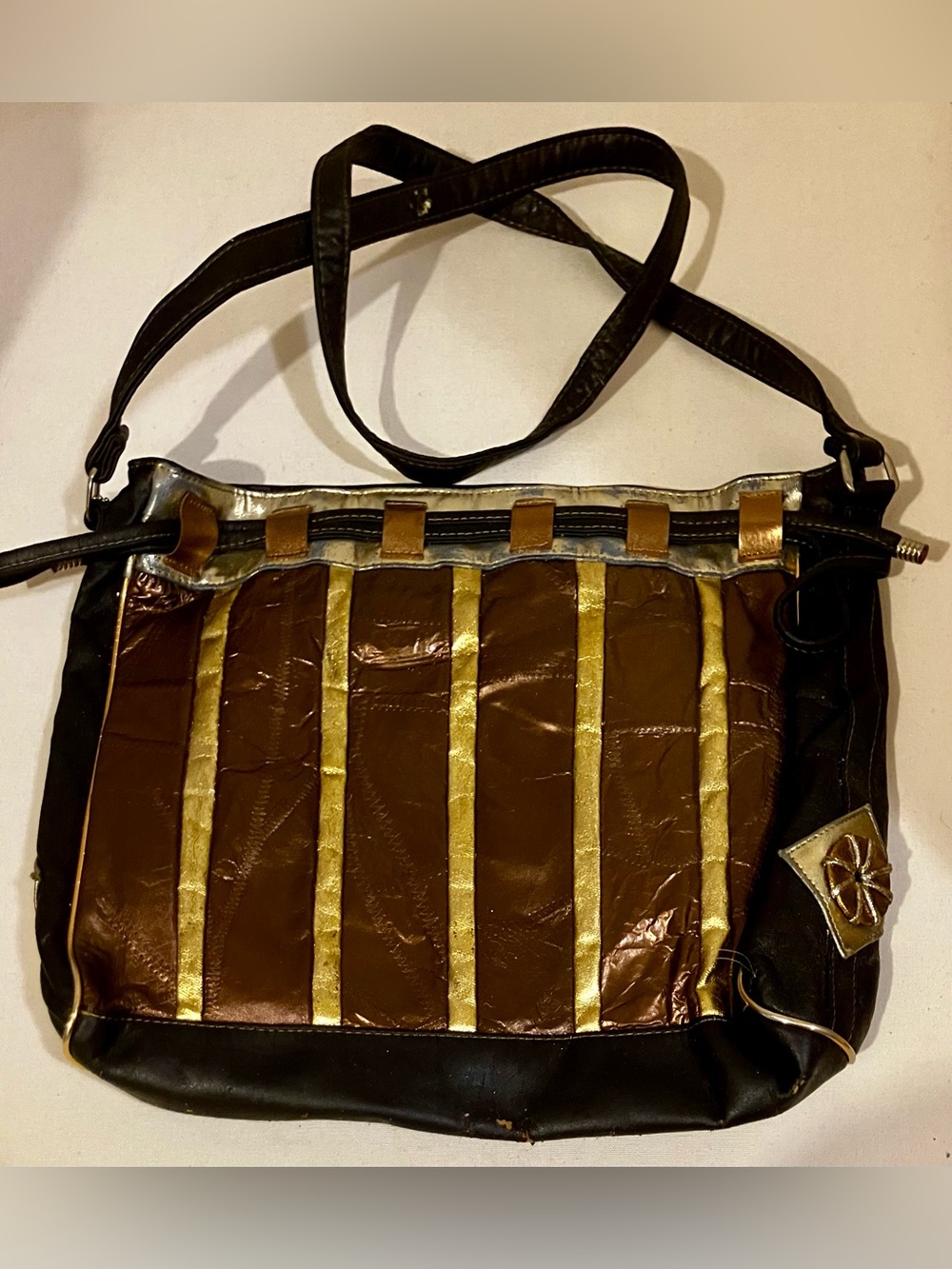 Vintage Brown and Gold Striped Shoulder and crossbody Bag